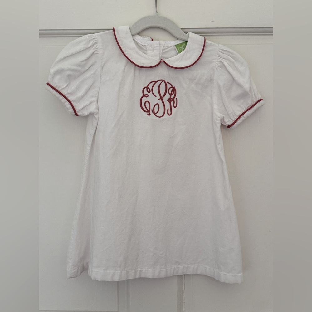 Classic Whimsy “EPR” White Cord Dress with Red Piping